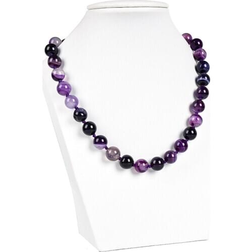 Best natural purple stripe agates 10mm Round Bead Necklace Jewelry Necklace DIY design knot womens necklace Festival gift 18"