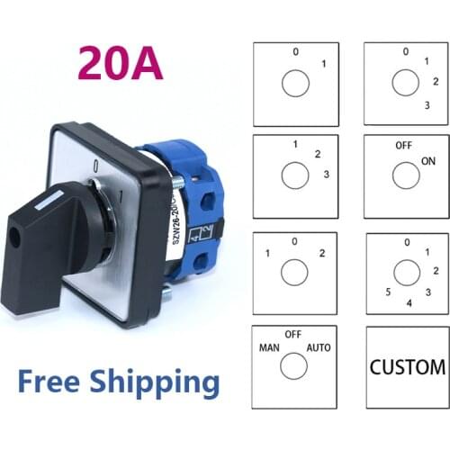 LW28-20 YMW26 Series Electric Rotary Selector 4/8/16/32 Terminals Rotary Cam 660V 20A Changeover Switch with Screws