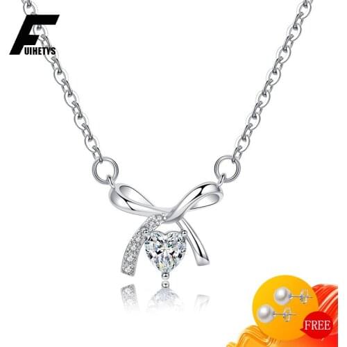 Bali Jelry Necklace Silver 925 Jewelry Heart-shape Zircon Gemstone Bowknot Pendant Accessory for Women Wedding Engagement Party