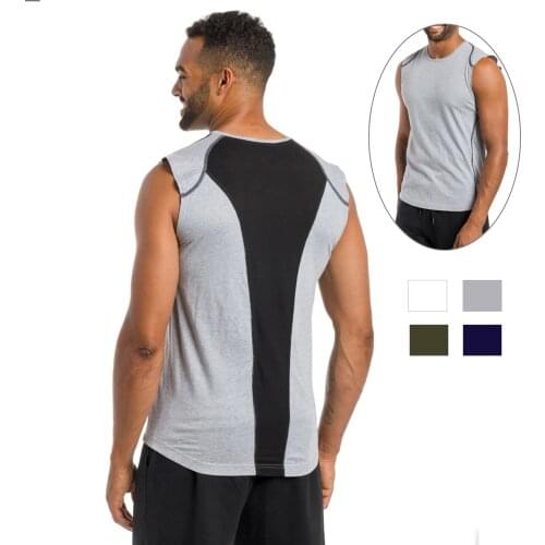 Mens Sleeveless Vest Fashion Loose Cotton Crew Tank Top Stitching Contrast Color Training Sport Gym Fitness Casual Tees Tops New