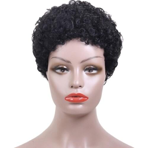 Real Human Hair Black Women Short Afro Wig Curly Wig Human Hair Wig Natural Light 20 cm / 8 inch Short Black Curly Afro Style