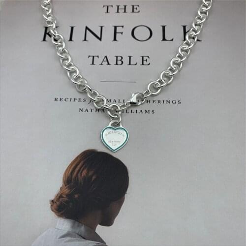 Original enamel border heart pendant S925 sterling silver necklace female brand logo fashion high quality exquisite gift