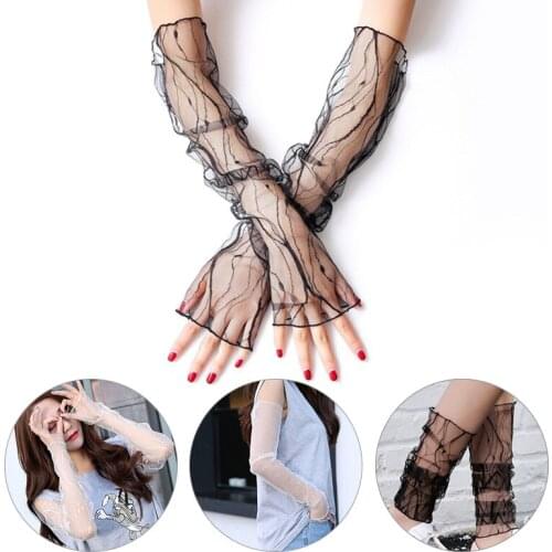 Summer Sexy Lace Gloves UV Protection Sleeves Elastic Polyester Long Fishnet Gloves F Fingerless Mitten Punk Women Cycling Glove