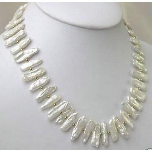 Rare Charming 7x20mm White Biwa Pearl Necklace 19" AA