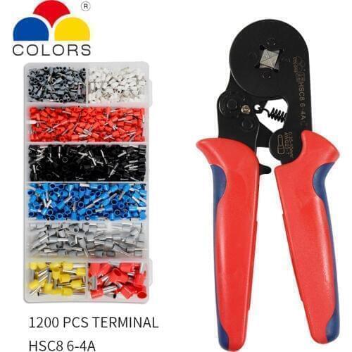 Self-Adjustable Terminal Crimping Pliers + Crimping Terminals Sets Cable Wire Stripper Tube 1200 Terminals Kit Stripping Crimper