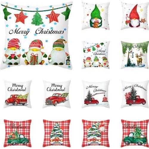 Merry Christmas Cushion Cover for Sofa Car Office Pillow Case Xmas Christmas Tree Elk Home Decor Throw Pillow Cover 45x45cm