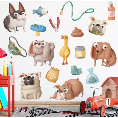 Removable Wall Sticker Cute Animals Evil Demon Dogs Pet Shop Decorative Wall Decal Cartoon Self-adhesive Childrens Room Decor