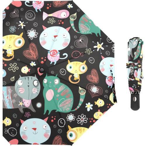 Cute Cartoon Cats Folding Umbrella Women Rain Umbrellas Innovative Ultralight Custom Automatic Umbrella for Men Kids