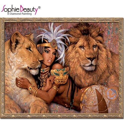 Sophie Beauty New Diy Square Diamond Painting Cross Stitch Needlework Lady Lion Embroidery Pasted Mosaic Handcraft Arts Kit