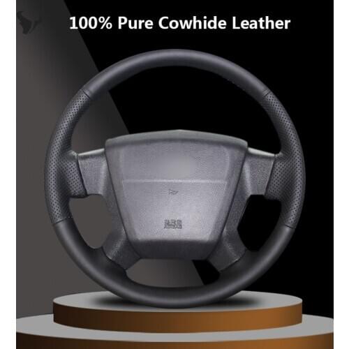 Hand-stitched Black Genuine Leather Steering Wheel Cover for Jeep Compass 2006-2010 Old Patriot 2007 2008 2009 2010