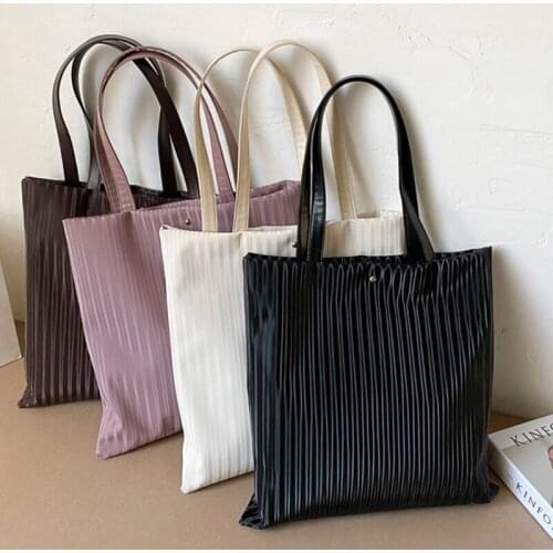 Retro Shoulder Bag Lightweight PU Leather Tote Vintage Pleated Large Capacity Bag Fashion Solid Color Casual Bags