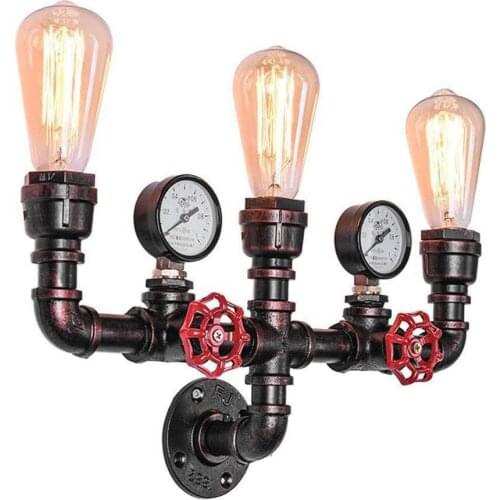 Loft Vintage Metal Tube 2 Heads Coffee Bar Wall Lights Black Metal Tube Balcony Wall Sconces Country Rustic Corridor Wall Lamps