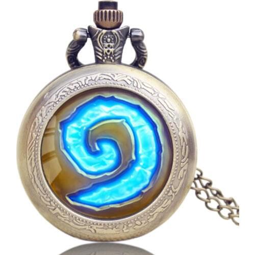 WoW World Of Warcraft Hearthstone Theme Glass Dome Case Quartz Pocket Watch Necklace Chain Pendant Clock Gift For Men Women