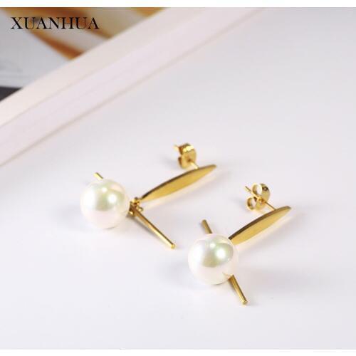 XUANHUA Stainless Steel Jewelry Woman Drop Earrings 2019 Fine Jewelry Bohemia Earrings Pearl Mothers Day Gift Earrings For Women
