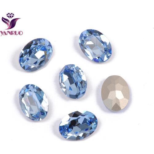 YANRUO 4120 Oval Light Sapphire Fancy Glass Beads Diamond Sewing Rhinestones Glass DIY Base Ornaments Claw Setting
