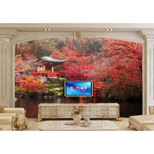 Japan Autumn Parks Bridges Pond Trees Nature wallpapers,restaurant living room TV background sofa wall bedroom bar 3d mural