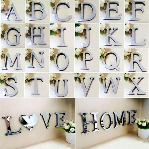 1Pcs 3D Mirror Wall Sticker Letters 26 Letters Words Stick on Wall Door Windows DIY Art Mural Home Room Decor Acrylic Decals