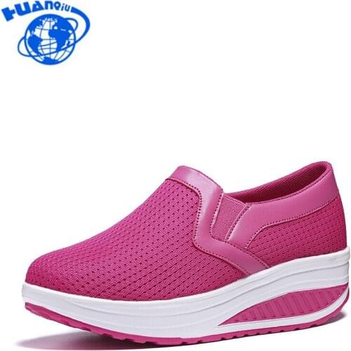 HUANQIU 2018 New Spring Summer Mesh Women Sneakers Breathable Carrefour Shoes For Women Thick Flats Platform Rocking Shoes JH121