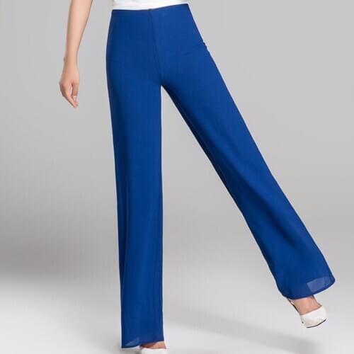 Women Chiffon Pants High Waist Zipper Fly Wide Leg Pants Solid Color White Black Long Trousers For Spring Summer XS S 3XL AQ201