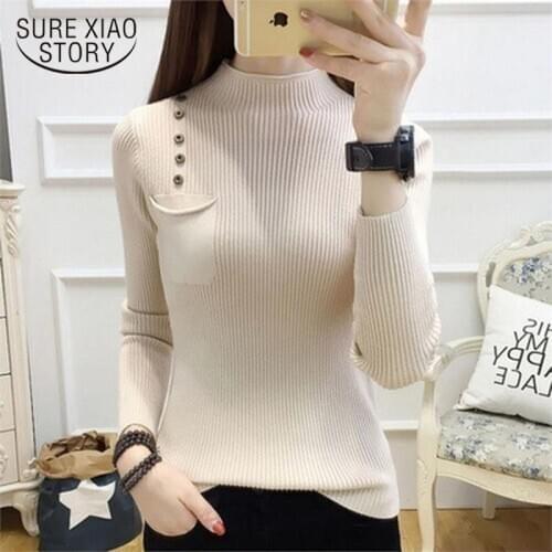 New Autumn Winter 2020 Slim Woman Sweaters Thicken Button Pullover Sweater Long Sleeve Warm Jumper Chic Korean Clothes 12278
