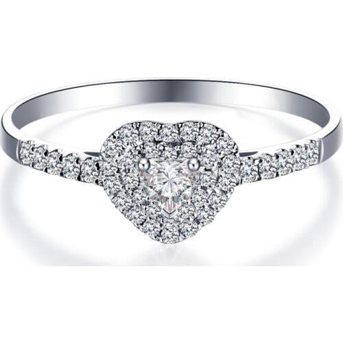 ZHJIASHUN Classic Heart Shape 0.1ct Round Natural Diamond 18K White Gold Wedding Engagement Rings For Women Fine Jewelry