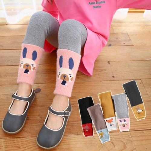 EuerDoDo Winter Girls Leggings Cotton Plus Velvet Childrens Leggings Cartoon Warm Skinny Pants Cute Kids Casual Clothing