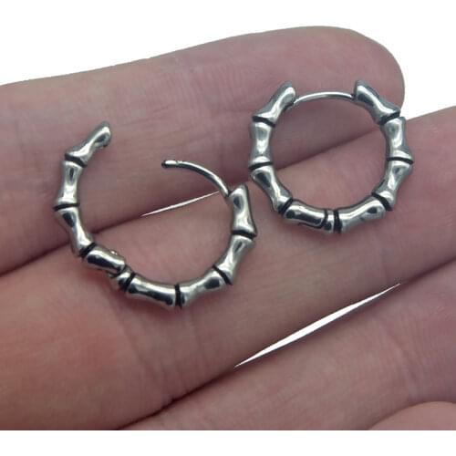 1Pair Small Hoop 18mm Bone Link Punk Rock Earrings Stainless Steel Circle Round Hoop Earrings Women Men Ear Ring Jewelry Finding