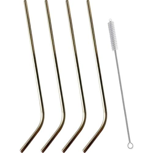10.5in Reusable Stainless Steel Drinking Straws Set of 4, for 30oz Tumbler Glass, Cleaning Brush Included