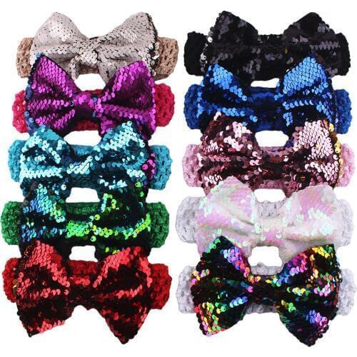 10pcs Baby Glitter Double-Side Sequin Bows Hair Bow Toddler Infants Head Wrap Turban Headband For Party Hair Accessories