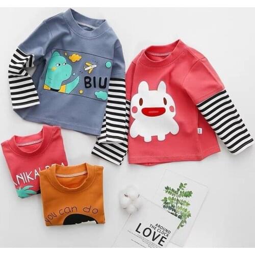 100% Cotton Kids T-shirts Children Tops Clothes Tee Baby Boys Girls Long Sleeve Tshirt 1 2 3 4 5 6 7 Years Toddler Clothing
