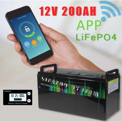 12V Bluetooth BMS LiFePO4 200AH Battery 4S 12.8V RV Boat Solar Panels Waterproof Battery
