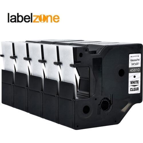 5Pcs 45810 White on clear Compatible Dymo D1 19mm Label Printers 3/4'' W X 23' L (19mm*7m) for Dymo Label Manager