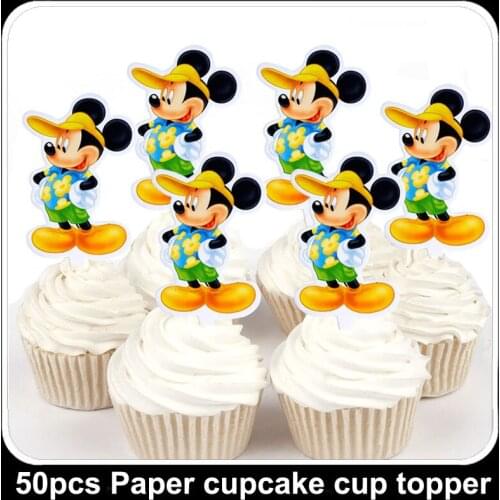 50PCS Frozen Pricess Sofia Ariel Minnie Mouse Daisy Duck Paper Cake Deroration Card