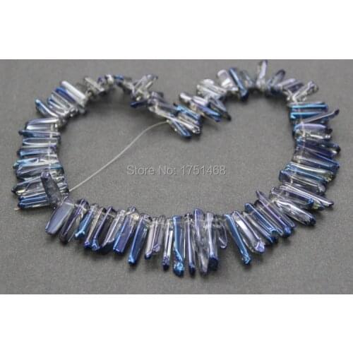BBLU Clear Shining Blue Mystic Titanium Quartz Top Drilled Crystal Point Beads Rock Crystal Pendant