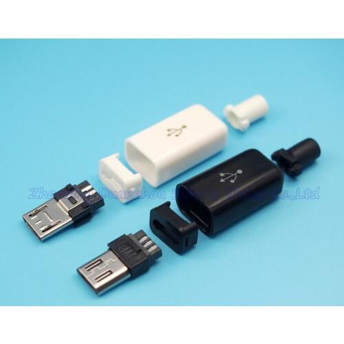 Free Shipping 100sets 4 in 1 Micro USB 5P,5-pin Male Plug Connector DYI Solder Mike data plug