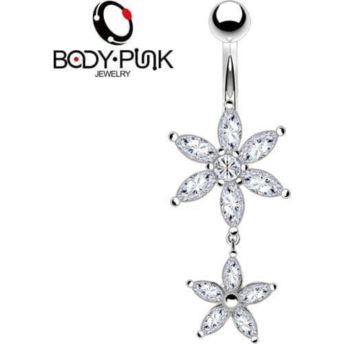 BODY PUNK 14G Stainless Steel Belly Button Rings Dange Helix Navel Piercing Flower Body Jewelry Drop Ombligo Nombril for Women