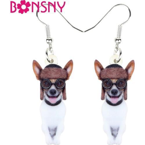 Bonsny Statement Acrylic Sweet Fox Toy Terrier Earrings Big Long Dangle Drop Cute Jewelry For Women Girl Ladies Teens Decoration