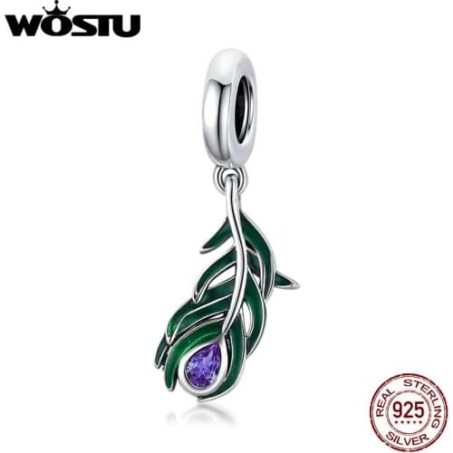 WOSTU Authentic 925 Sterling Silver Tree of Life Tree Leaves Green Enamel Beads fit Charm Bracelet for Women DIY Jewelry FIC524