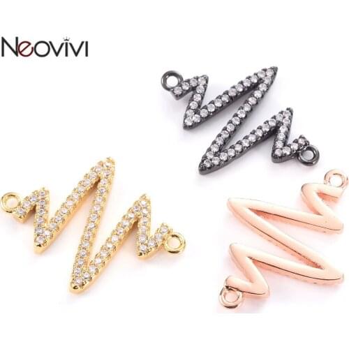 Neovivi ECG lightning Charms for Bracelets Necklaces Handmade Pave White CZ Shiny Spacer Charm for Jewelry Making DIY Connector