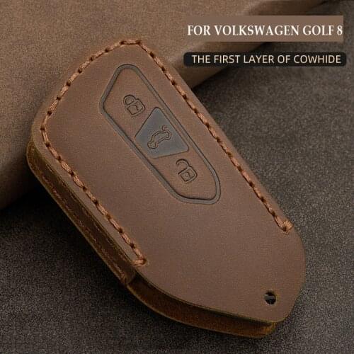Car Key Case For VW Volkswagen Golf 8 Mk8 2020 Cow leather Key chain Bag Holder Cover Protector Shell Styling Auto Accessories