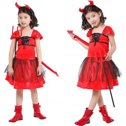 Halloween Children Animal Black Red Costume Robe Cosplay Devil Horn Demon Headwear Party Cosplay Fancy Dress