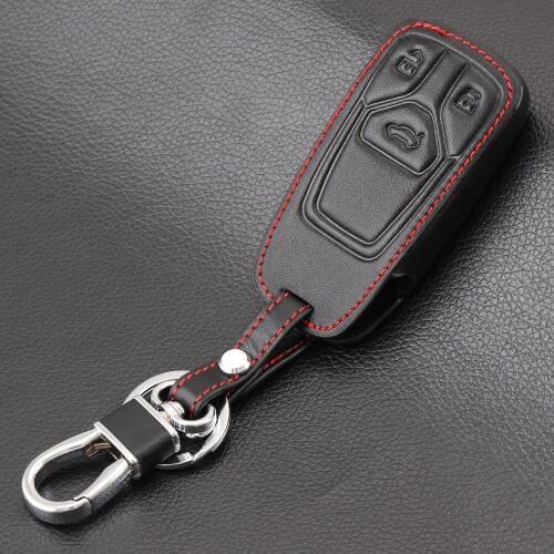Remote 3 Buttons Genuine Leather Car Key Fob Cover Case Shell Holder For Audi A4 Allroad B9 Q5 Q7 TT TTS Keyless 2016 2017 2018