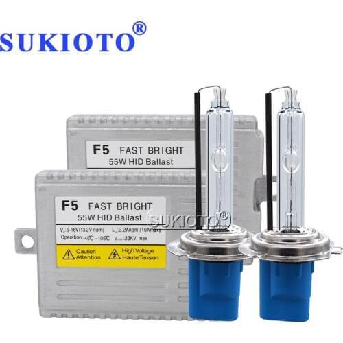 SUKIOTO Car Headlight Xenon H7 H1 H3 H11 HB3 HB4 9012 D2H 5500K HID Bulb Kit Fast Bright Quick Start AC 55W HID Ballast Reactor