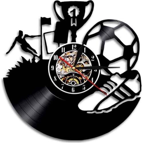 Football Wall Clock Vinyl Record Time Watch Soccer Team Champion Sport Fan Gift LED Wall Art Atmosphere Light Room Decorative