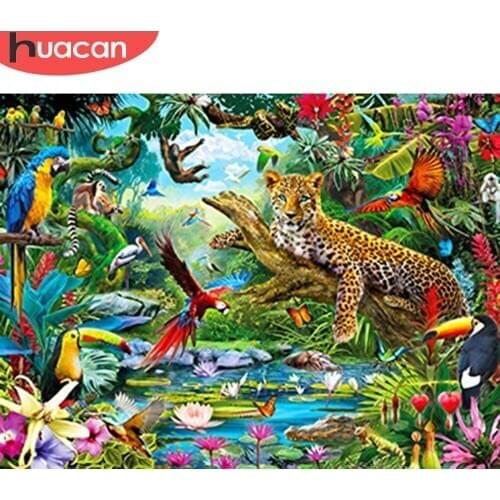HUACAN 5D DIY Diamond Painting Cross Stitch Leopard Full Square Mosaic Diamond Animal Rhinestone Of Picture Home Decor