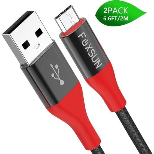 Foxsun Micro USB Cable Nylon Braided Fast Quick Charger Cable USB to Micro USB 2.0 Android Charging Cord (2-Pack)