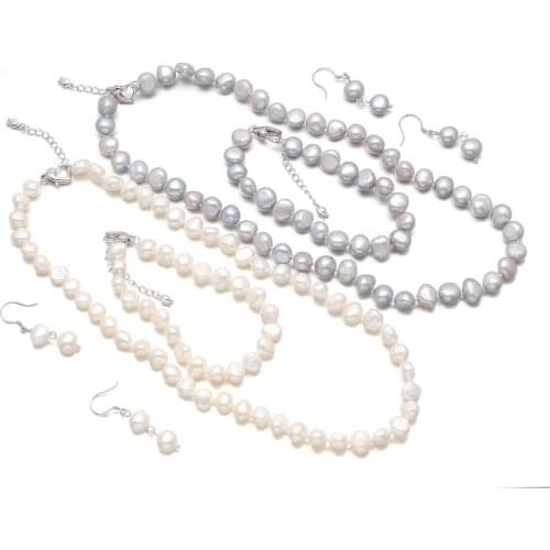 New Pearl Jewelry Set Ladies Necklace Bracelet Earrings Simple Fashion DIY Jewelry Gift Necklace Chain Length 43cm