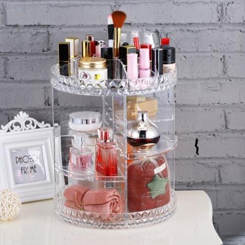 360 Degree Rotary Cosmetic Box, Round Transparent Acrylic Skin Care Finishing Rack