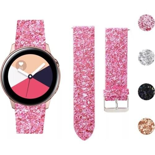 20MM 22MM Sequined Glitter Leather Strap for Samsung Galaxy 3 41mm/45mm/42mm/46mm/Active 2 Bracelet for Huawei GT 2 1 Watchband