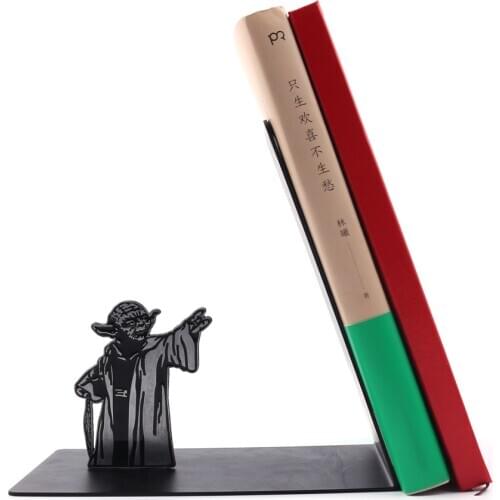 Zinc Alloy Premium Heavy Duty Metal Bookend Black L Shaped Yoda Bookend Supports on Office Desk Creative Gift for Dad and Lover